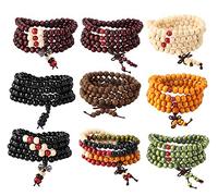 YADOCA 9 Pcs Mala Bracelet 108 Perles en Bois de Santal Naturel Collier/Bracelet Bouddhistes Chakra pour Homme Femme