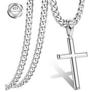 YADOCA Croix Chretienne Homme Collier Croix Homme, Chaine Argent Homme Collier en Argent 925 Sterling 5mm Acier Inoxydable Chaîne Cubaine Collier Croix pour Homme Collier Crucifix 46cm