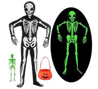 YADODO Costume de squelette lumineux pour enfants - Combinaison d'Halloween avec poche - Costume de squelette fantôme pour garçons et filles - Tailles 128 134 140