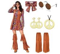 YADODO Costume hippie pour femme,Ensemble années 70,Vêtements pour femme,Costume des années 70,Costume de carnaval,Robe pour femme,60,70,Disco Halloween,Tenue hippie,Pour femme,Taille M