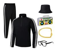 YADODO Déguisement Année 80 Femme Homme Survêtement Homme Ensemble Veste et Pantalon Kit de Costume Hip Hop Homme Années 80 90 Accessoires Deguisement Disco Homme pour Costume Halloween Adulte (XXL)