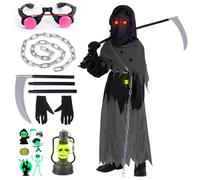 YADODO Halloween Déguisement Faucheuse Enfant Garcon 110 120 130 Costume Faucheuse Enfant Fille avec Faucille Halloween Gants Robe Faucheuse Cape Noire Faucheuse Grim Reaper Costume (S)