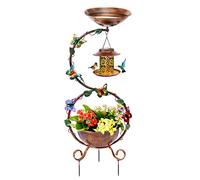 YADOOLIFE Bain d'oiseaux et mangeoire Solaire de 96 cm avec piédestal pour Fleurs, Bain d'oiseaux décoratif avec Papillon pour l'extérieur, Jardin, Cour, résistant aux intempéries