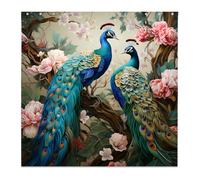Yadshoti Rideaux de Douche en Polyester avec Crochets Motif Paon Bleu Beau Oiseau Rose Deux paons Motif Floral Décoration de Salle de Bain 178 x 178 cm