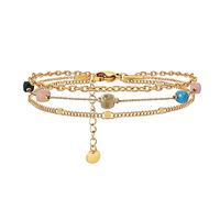 YADUDA Bracelets délicats en or 14 carats pour femme - Bracelet bohème réglable avec malachite - Pierres mélangées - Bleu turquoise - Rhodochrosite, 16 cm (6.2 inches), Acier inoxydable, Pas de gemme