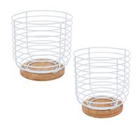 yaenoei Lot de 2 porte-gobelets K - Organiseur de rangement pour dosettes de café - Accessoires de bar à café - Grande capacité de rangement en fil noir avec base en bambou (blanc)