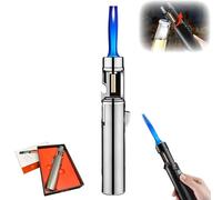 Yaepoip Airbrush Windproof Lighter, Portable Adjustable Refillable Butane Jet Lighter, 360 Degree Rotating Ignition, Windproof Adjustable Flame Size (Silver)