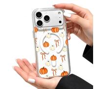 Yaepoip Cute Halloween Clear Phone Case, Pumpkin Orange Bow Watercolor Magnetic Cover, Transparent Fall Phone Case with Cute Halloween Pattern for iPhone 17 16 15 14 13 Pro Max (#17)