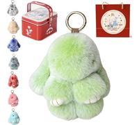 Yaepoip Easter Cute Bunny Plush Keychain Iron Box, Soft Bunny Keychains With Tin, Handmade Soft Plush Rabbit Charm for Bag (Green)