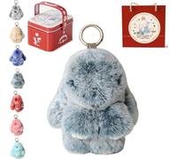 Yaepoip Easter Cute Bunny Plush Keychain Iron Box, Soft Bunny Keychains With Tin, Handmade Soft Plush Rabbit Charm for Bag (Dark Green)