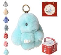 Yaepoip Easter Cute Bunny Plush Keychain Iron Box, Soft Bunny Keychains With Tin, Handmade Soft Plush Rabbit Charm for Bag (Sky Blue)