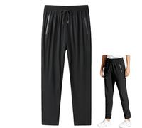 Yaepoip Ice Silk Mesh Panel Casual Pants, Quick Drying Comfort Cooling Pants for Men Over 55 (A: Striaight Black,5TG)