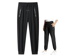Yaepoip Ice Silk Mesh Panel Casual Pants, Quick Drying Comfort Cooling Pants for Men Over 55 (B: Jogger Black,6TG)