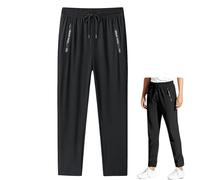 Yaepoip Ice Silk Mesh Panel Casual Pants, Quick Drying Comfort Cooling Pants for Men Over 55 (B: Striaight Black,4TG)