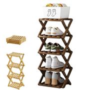 Yaepoip The 9-Tier No-Assembly Bamboo Rack, Multifunction No Assembly Narrow Shoe Shelf, Foldable Space-Saving Shoe Organizer for Entryway Closet Dorm (Brown,5 Tier)