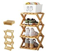 Yaepoip The 9-Tier No-Assembly Bamboo Rack, Multifunction No Assembly Narrow Shoe Shelf, Foldable Space-Saving Shoe Organizer for Entryway Closet Dorm (Natural,4 Tier)