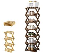 Yaepoip The 9-Tier No-Assembly Bamboo Rack, Multifunction No Assembly Narrow Shoe Shelf, Foldable Space-Saving Shoe Organizer for Entryway Closet Dorm (Brown,7 Tier)