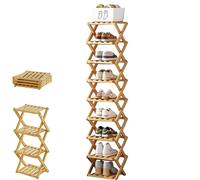 Yaepoip The 9-Tier No-Assembly Bamboo Rack, Multifunction No Assembly Narrow Shoe Shelf, Foldable Space-Saving Shoe Organizer for Entryway Closet Dorm (Natural,9 Tier)