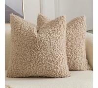 Yaertun Lot de 2 Housses de Coussin Décorative en Fausse Fourrure Taie d'oreiller en Sherpa Bouclé Douces et Duveteuses Coussin pour Canapé Sofa Lit et Salon 40x40 cm Beige Avoine
