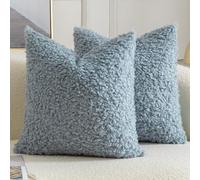 Yaertun Lot de 2 Housses de Coussin Décorative en Fausse Fourrure Taie d'oreiller en Sherpa Bou ouces et Duveteuses Coussin pour Canapé Sofa Lit et Salon 40x40 cm Bleu Clair