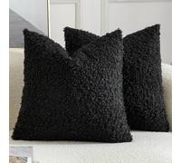 Yaertun Lot de 2 Housses de Coussin Décorative en Fausse Fourrure Taie d'oreiller en Sherpa Bouclé Douces et Duveteuses Coussin pour Canapé Sofa Lit et Salon 40x40 cm Noir