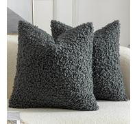 Yaertun Lot de 2 Housses de Coussin Décorative en Fausse Fourrure Taie d'oreiller en Sherpa Bouclé Douces et Duveteuses Coussin pour Canapé Sofa Lit et Salon 40x40 cm Gris