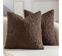 Yaertun Lot de 2 Housses de Coussin Décorative en Fausse Fourrure Taie d'oreiller en Sherpa Bou ouces et Duveteuses Coussin pour Canapé Sofa Lit et Salon 40x40 cm Marron Chocolat