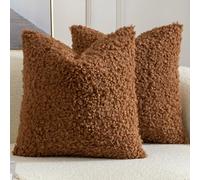 Yaertun Lot de 2 Housses de Coussin Décorative en Fausse Fourrure Taie d'oreiller en Sherpa Bouclé Douces et Duveteuses Coussin pour Canapé Sofa Lit et Salon 40x40 cm Marron