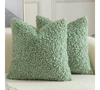 Yaertun Lot de 2 Housses de Coussin Décorative en Fausse Fourrure Taie d'oreiller en Sherpa Bou ouces et Duveteuses Coussin pour Canapé Sofa Lit et Salon 40x40 cm Vert Sauge