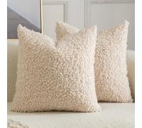 Yaertun Lot de 2 Housses de Coussin Décorative en Fausse Fourrure Taie d'oreiller en Sherpa Bouclé Douces et Duveteuses Coussin pour Canapé Sofa Lit et Salon 40x40 cm Beige