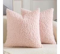 Yaertun Lot de 2 housses de coussin décoratives en fausse fourrure de sherpa, taies d'oreiller pelucheuses et douces, en peau de mouton, pour canapé, sofa, lit, salon, 40,6 x 40,6 cm, rose