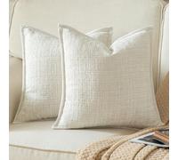 Yaertun Lot de 2 Housses de Coussin Décoratives Texturées Chenille Taie d'oreiller Uni Accentuelle Housse Douce et Confortable avec Dos en Velours pour Canapé Sofa Lit Salon 65x65 cm Blanc crème