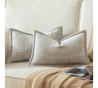 Yaertun Lot de 2 Housses de Coussin Décoratives Texturées Chenille Taie d'oreiller Uni Accentuelle Housse Douce et Confortable avec Dos en Velours pour Canapé Sofa Lit Salon 30x50 cm Gris Perle