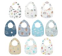 Yafane 10 Bavoir Bébé Etanche Imperméables Coton Triangle Bébé Écharpe Crachoir Bavoir pour Bébé Garçon Fille Tout-petit Nouveau-né 0 à 36 mois (10, Bleu/Blanc)