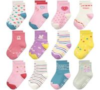 Yafane Lot de 12 paires de chaussettes antidérapantes unisexes en coton avec poignets pour bébés, Multicolore 7, 3-5 ans