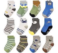 Yafane Lot de 12 paires de chaussettes antidérapantes unisexes en coton avec poignets pour bébés, Multicolore 5, 1-3 años