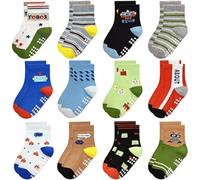 Yafane Lot de 12 paires de chaussettes antidérapantes unisexes en coton avec poignets pour bébés, Multicolore 9, 3-5 ans
