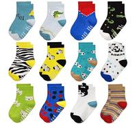 Yafane Lot de 12 paires de chaussettes antidérapantes unisexes en coton avec poignets pour bébés, Multicolore 6, 3-5 ans