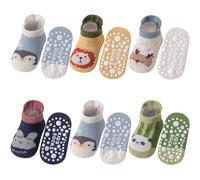 Yafane Lot de 6 paires de chaussettes antidérapantes pour fille, en coton, pour enfants, pour enfants, pour enfants, pour filles, pour enfants, Vert/Bleu/Jaune, 3-5 ans