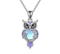 YAFEINI Collier avec Pendentif en Forme de Hibou en Pierre de Lune en Argent Sterling Pendentif en Filigrane Bijoux pour Femmes et Filles (Collier hibou violet)