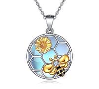 YAFEINI Collier D'Abeille Pour Femme Pierre De Lune Zircons Cubiques Abeille Bourdon Tourneso Mignon Pendentif En Argent Sterling 925 Bijoux Cadeaux Pour Filles SœUr