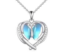 YAFEINI Collier en argent sterling avec pendentif en pierre de lune en forme de chat/renard/abeille/dauphin/corbeau, 1, Argent sterling, Pierre de lune