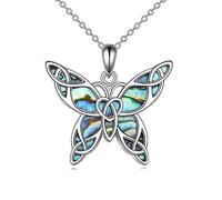 YAFEINI Collier Papillon Celtique pour Femmes en Argent Sterling Pendentif Papillon en Coquillage D'ormeau Bijoux pour Filles (Coquille D'ormeau)