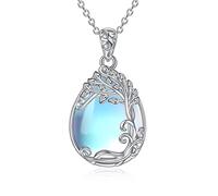 YAFEINI Collier Pendentif en Filigrane avec Chaîne en Argent Sterling 925 et Pierre de Lune pour Femmes et Filles (B-Collier Pierre de Lune Arbre de Vie)