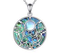 YAFEINI Collier pentagramme pour femme - Étoiles et lune - Argent 925 - Pendentif Hecate spirituel - Amulette Wiccan Pagan Magie - Talisman - Cadeau pour homme, 24mm, Argent sterling, Ormeau