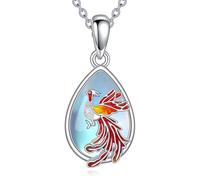 YAFEINI Collier Phénix en pierre de lune/cristal rouge/ambre pour femme 925 Argent sterling Phénix Pendentif Chaîne Bijoux Cadeau pour femmes et filles, 24mm, Argent sterling, Pierre de lune