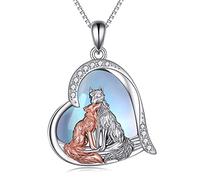 YAFEINI Collier Renard pour Femmes et Filles Argent Sterling Pierre de Lune Kitsune Renard Amour Coeur Pendentif Collier Bijoux Cadeaux
