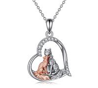YAFEINI Collier Renard pour Femmes Filles Argent Sterling Kitsune Renard Amour Coeur Pendentif Collier Bijoux Cadeaux (Collier renard)