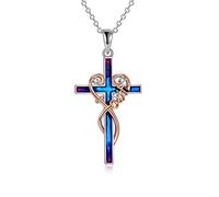 YAFEINI Croix Chaîne 925 en Argent Sterling Religieux Croix Pendentif Collier Gravé foi Espoir Amour Bijoux pour Femmes Filles