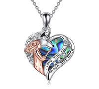 YAFEINI Loup Bijoux Cadeaux en Argent Sterling Amour Coeur Loup et fille Pendentif Collier je T'aime à la Lune et au dos Collier Bijoux pour Femme Petite (Collier Loup Abalone)